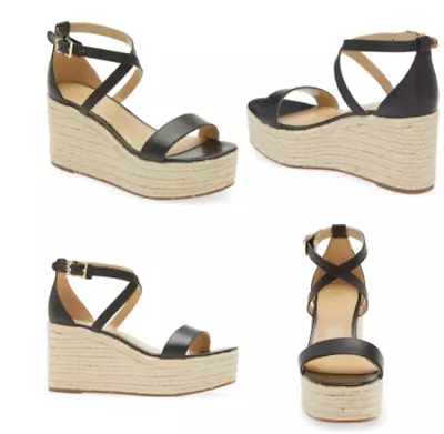 Michael Kors Serena Black Nappa Espadrille Thong Wedge Women's Sizes 5-11/NEW!! • $64.95