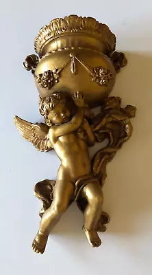 1970' S Universal Statuary Corp Golden Cherub Angel Cupid #177 Wall Pocket • $25