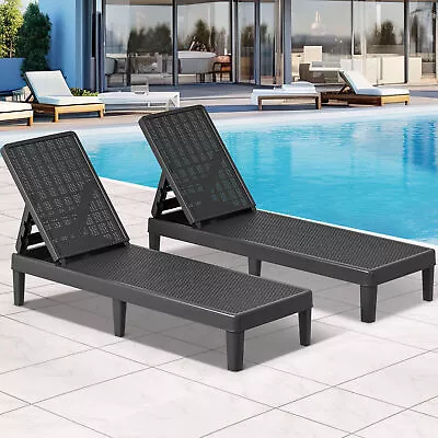 TAUS Outdoor Chaise Lounge Chairs Set Of 2 Waterproof Resin Patio Chair Black • $131.39