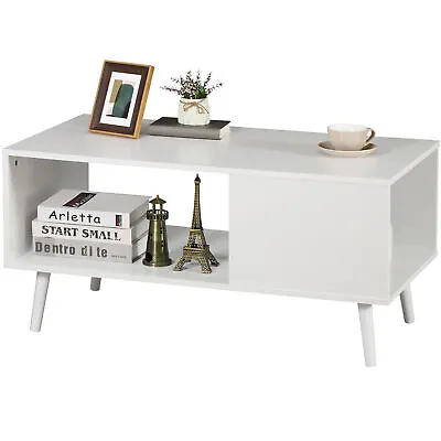 Wooden Coffee Table Accent Table W/Open Storage Shelf For Living Room White • $44.59