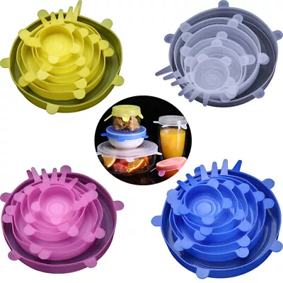 6/12PCS/Set Silicone Stretch Lids Food Wrap Bowl Pot Lids Fresh Keeping Cover • £3.55