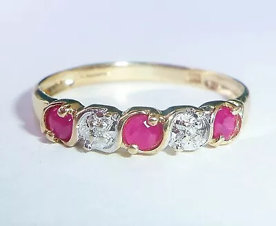 9ct Gold Ruby & Diamond Half Eternity Ring Size P • £139.99