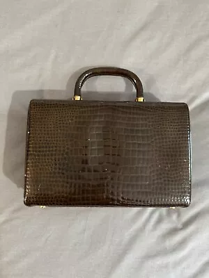 Vintage I.Magnin & Co. Randl Brown Alligator Handbag Mini Briefcase Clutch • $39.99