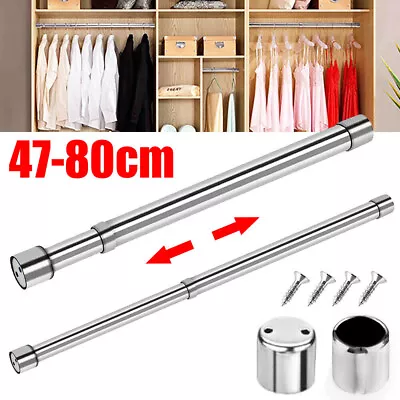 Useful Extendable Stainless Steel Wardrobe Clothes Rod Adjustable Closet Rail UK • £6.25