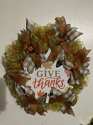 Handmade Wreath - Wreath/Deco Mesh/Give Thanks • $45