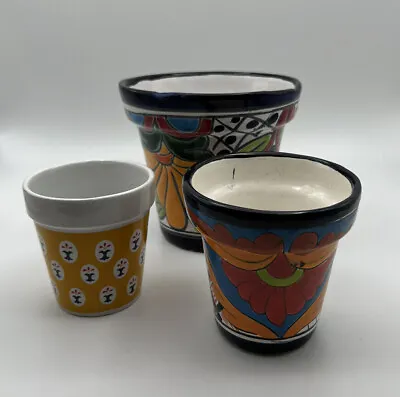 Set Of 3 Mexico Pottery Talavera Hand-Painted Flower Pot • $25