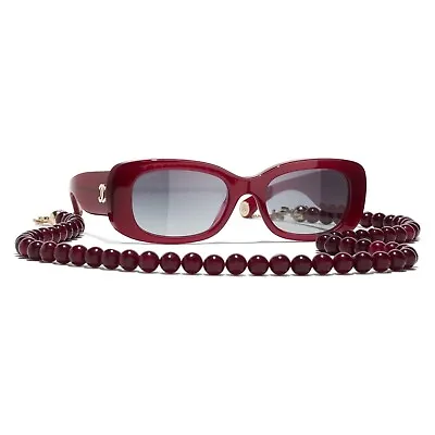 Chanel Runway Rectangle Pearl Chain Sunglasses Burgundy Red Ch 5488-a 1720/s6 • £474.97