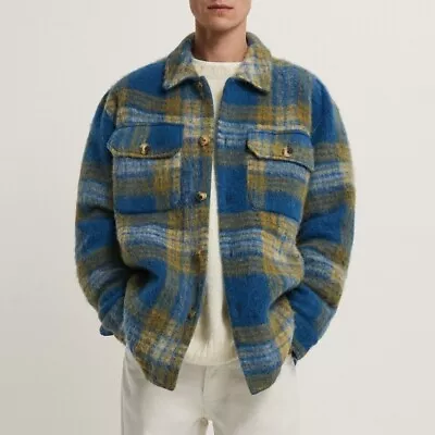 NWT ZARA Men Wool Blend Checked Plaid Over Jacket Button Up Size Medium (B8) • $71.99