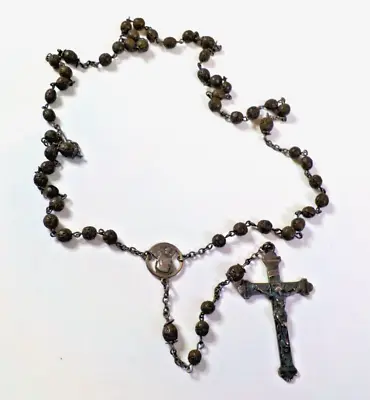 Vintage Sterling Rosary W/inverted Medallion Centerpiece Rose Beads • $29.99