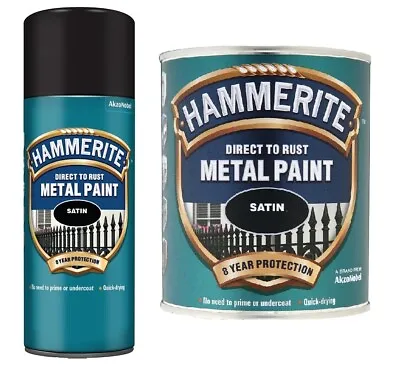 Hammerite - Satin Direct To Rust Metal Paint- All Colours - All Sizes • £14.49