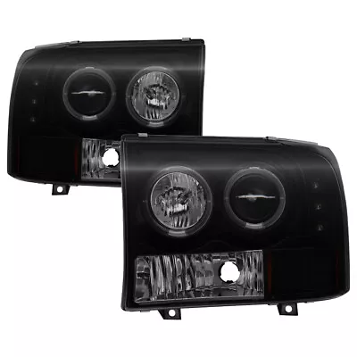 99-04 F250 F350 SuperDuty Excursion Black Smoke Halo LED Projector Headlights • $331.03