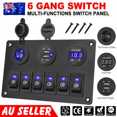 6 Gang 12V Switch Panel Control USB ON-OFF LED Rocker Toggle For Car Boat Marine • $29.45