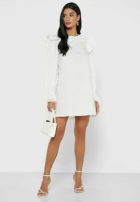 River Island Broderie Collar Smock Mini Dress-white SIZE 12 RRP46£ NEW FREE UKPP • £13.09