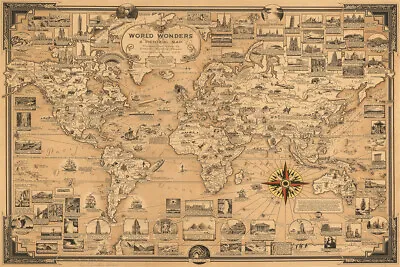 Wonders Of The World 1939 Vintage Historical Map Wall Art Home - POSTER 20 X30  • $24.99