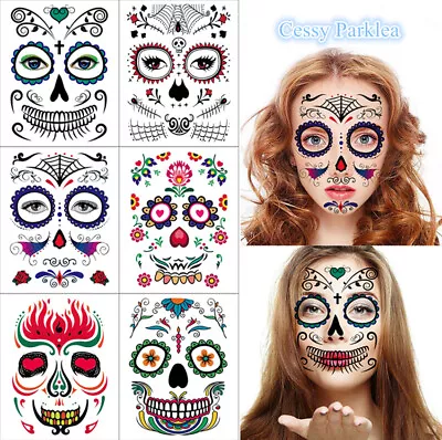 Day Of The Dead Temporary Face Tattoo Sheet Halloween Costume Make Up 197*160mm • $6.99