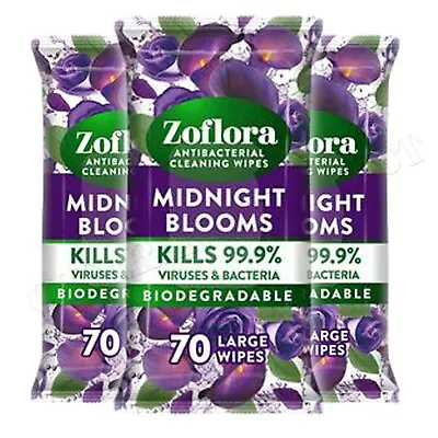 £11.99 • Buy 3 X Zoflora Multi-surface Cleaning Wipes Midnight Blooms 70's