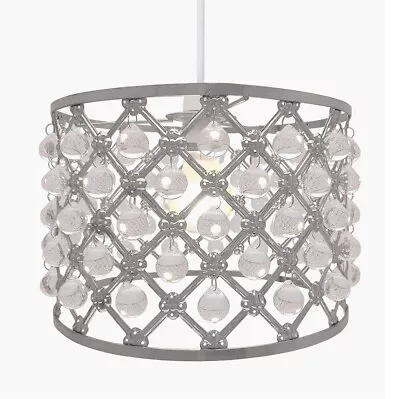 Bijou Bead Gems Design Chandelier Style Ceiling Pendant Light Lamp Shade Silver • £19.95