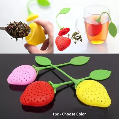 Strawberry Shape Silicone Leaf Loose Tea Infuser Filter Ball Pink Red Yellow • $7.29