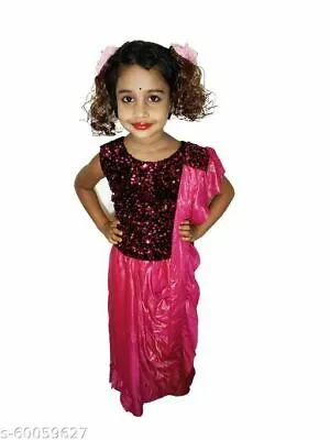 Indian Kids Fancy Saree Embroidered Cotton Blend Velvet - Free Shipping • £15.89