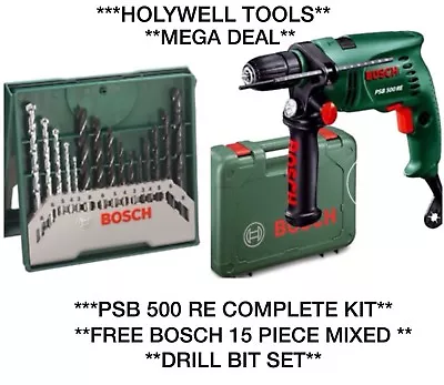 £74.98 • Buy Bosch PSB 500 RE Hammer Drill With 15-Piece X-Line Accessory Set - New
