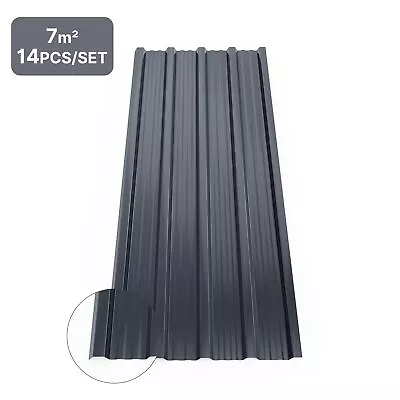 Mondeer 14PCS Corrugated Roofing Sheets 7m²  Galvanized Steel 110*46cm Dark Gray • £54.95