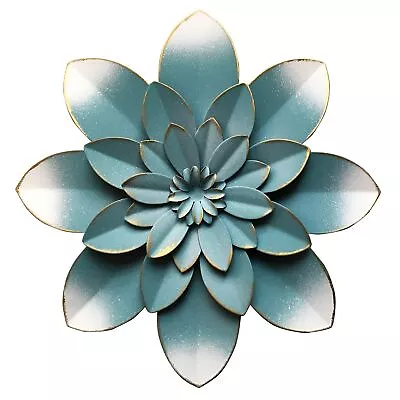 Blue Metal Flower Wall Art Decor 9.5“ Rustic Modern Floral Sculpture Distre... • $30.27