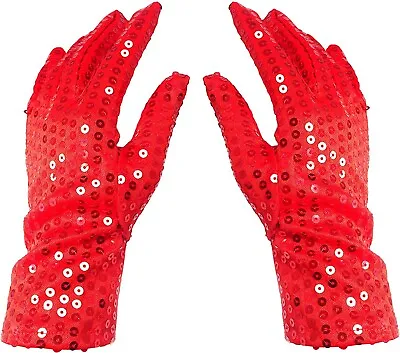 Red Sparkling Sequin Gloves Glitter Michael Jackson Costume Dance  For Kids • $10.79