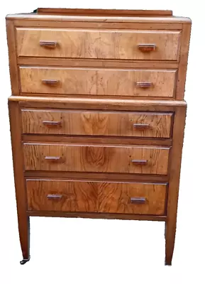 Five Drawer Art Deco 1930s  Walnut Chest Of Drawers • £475