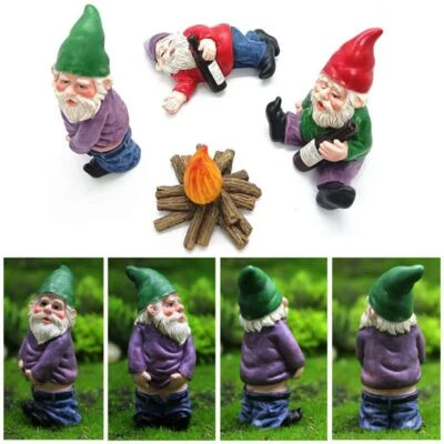 £5.75 • Buy 4x Fairy Garden Gnomes Accessories Mini Resin Drunk Gnome Dwarfs Statues Hot