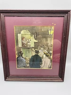 C.1910 Edwardian Street Scene Wooden Framed Picture Punch & Judy Show With COA • £34.06