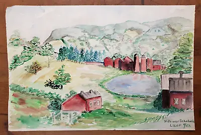 Original Vintage 1952 Watercolor Painting Hills Over Schoharie NY Signed 12x18  • $14.95