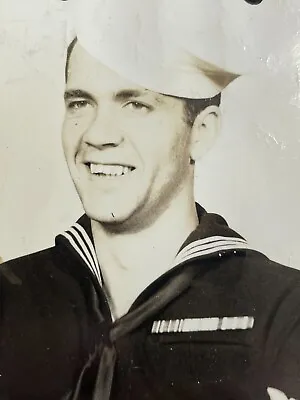 Q5 Photograph Handsome Military Man Sailor Hat Portrait Black Uniform 1940s Cute • $22.50