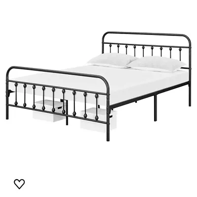 Costoffs Metal Bed Frame 5ft King Vintage Iron Platform Bed With High Headboard • £80