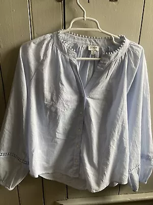 J. Crew - Embroidered Puff Sleeve Peasant Blouse Size M Pale Blue • $20