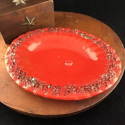 Vtg Fused Art Glass Red Plate Texture Candy Dish Signed MS Granulated Texture • $15