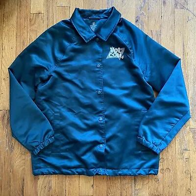 Volcom Jacket Mens Medium Blue Coach Graphic Print Logo Spell Out Stoned Skate • $17.50