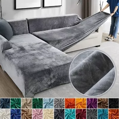 Velvet SofaCover 1/2/3/4 Seater Sofa Cover For Living Room  L Shaped Corner Sofa • $104.89