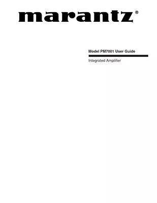 £16.38 • Buy Marantz PM7001ki Amplifier Owners Instruction Manual