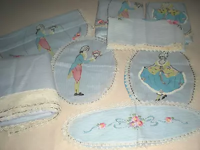 Lovely OOAK  Vintage Handmade/Appliqued/Embroidered Cotton 8-Piece Bedroom Set • $114.99