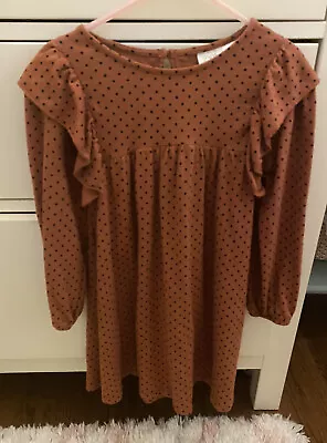 Zara Girls Fall Knit Burnt Orange Polka Dot Ruffle Sleeve Dress Size 4-5 Years • $15.95