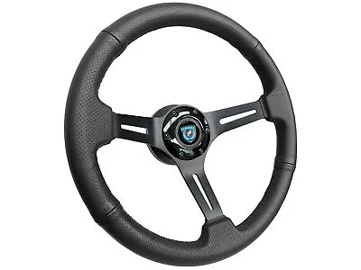 BMW E28 E30 E32 6-Bolt Leather Short Hub Steering Wheel Kit Blue Emblem M • $242.99