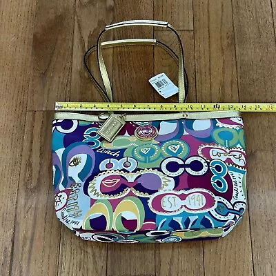 NWT Coach F19434  Poppy C Signature Print Multicolor Gold Tote Handbag • $199.90