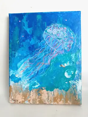Jellyfish Abstract Paint Pouring Mixed Media Acrylic Painting On Canvas Signed • $9.94