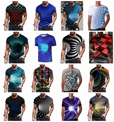 Men T Shirt Optical Illusion 3D Fashion Graphic Print Short Sleeve Silky T-Shirt • $18.86