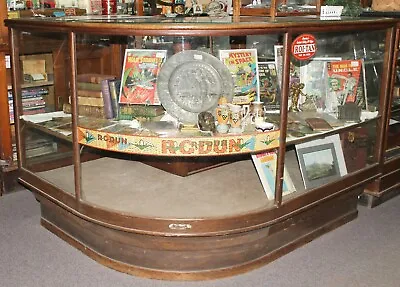 LARGE Antique WILMARTH Grand Rapids MI Oak CURVED Floor SHOWCASE DISPLAY CASE • $995