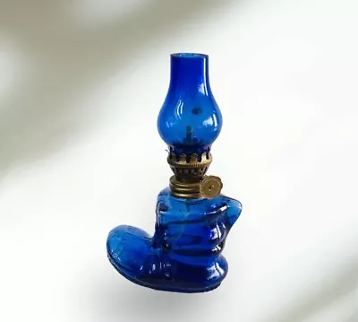 HTF Vintage Cobalt Blue Glass Mini Miniature Oil Kerosene Boot Shoe Lamp • $23