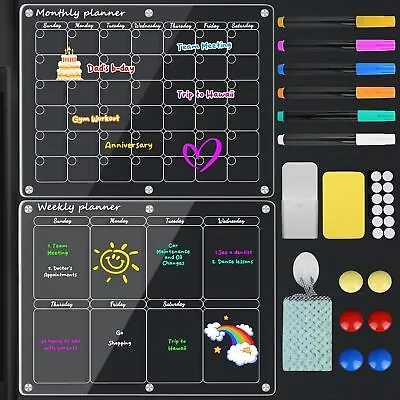 Acrylic Magnetic Monthly Weekly Calendars For Fridge Transparent Dry Erase Board • $21.99
