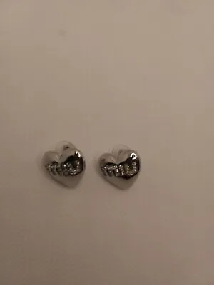 Miu  Miu Silver  Plate Crystal Heart Stud Earrings 1 Inch • $69.97