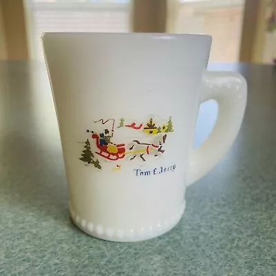 Vintage McKee Tom & Jerry Winter Sleigh Beaded Milk Glass Mug Cup • $11