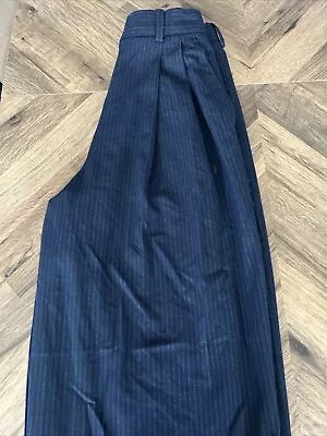 Marks & Spencer Collection Ladies Wide Leg Navy Pinstripe Trousers Size 8 Reg • £9